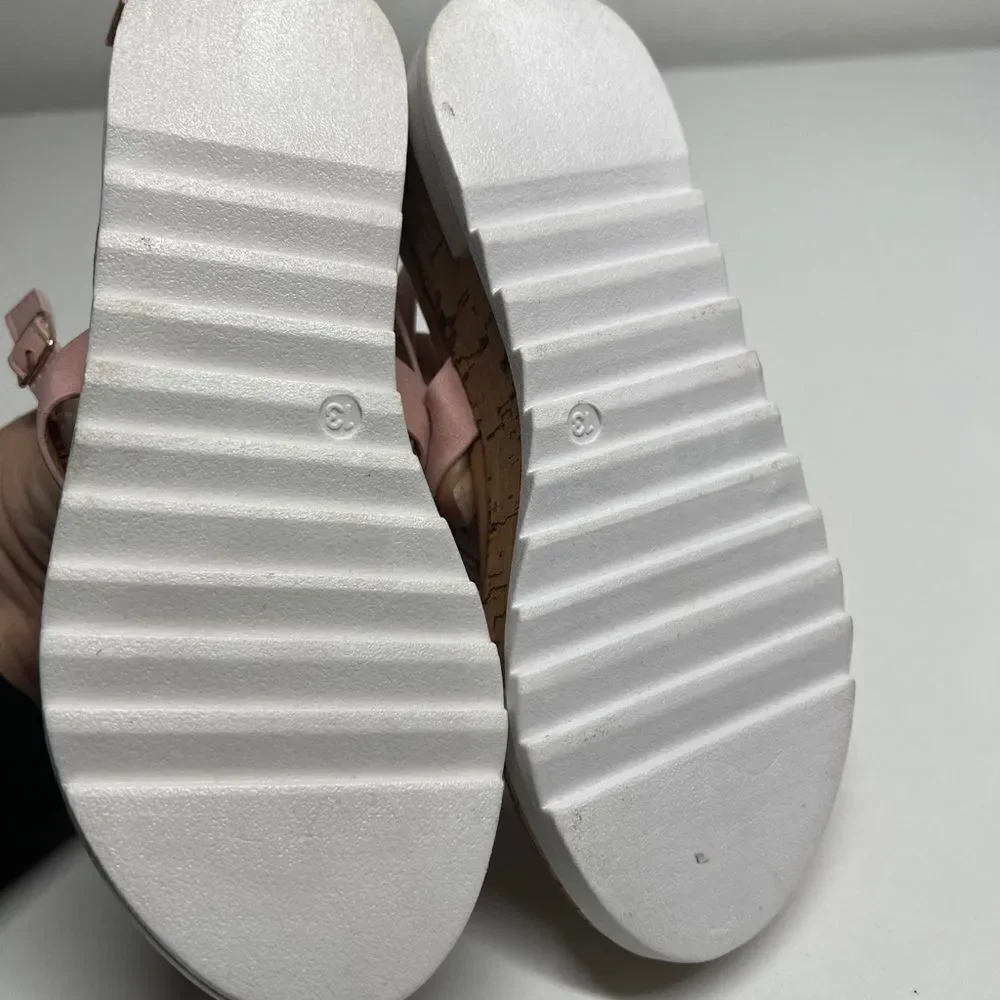 Tahari Girls Iridescent Dust Rose Color Sandals With Cork Wedge Straps Size 13